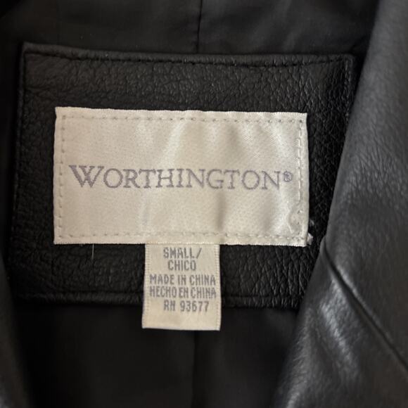 Worthington Womens Small Black Genuine Leather Jacket Button Front Slash Pockets - Picture 3 of 7
